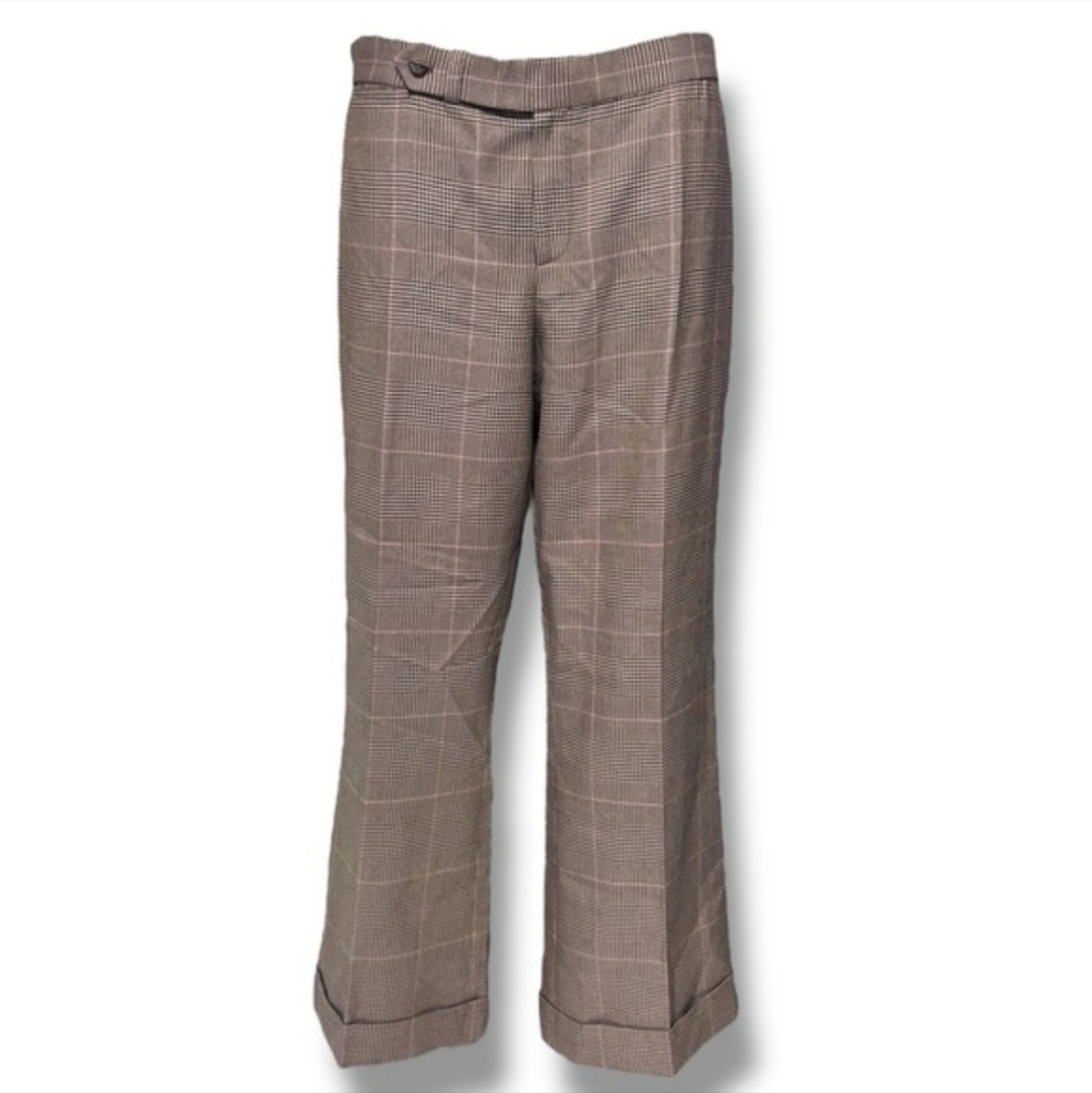 RALPH LAUREN BLACK LABEL Brown Tan Pink Glen Plaid Silk Cashmere Dress Trousers